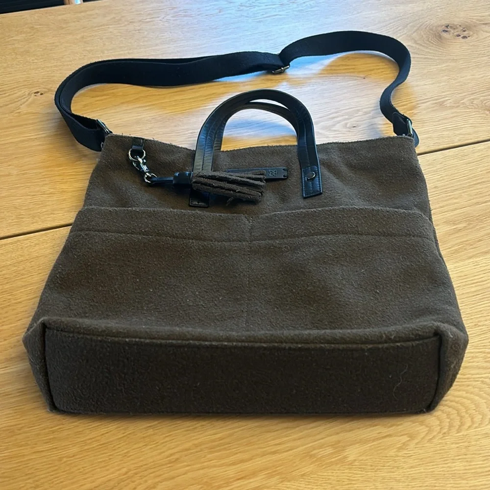 Sherpani Brown Crossbody Tote with Black Trim